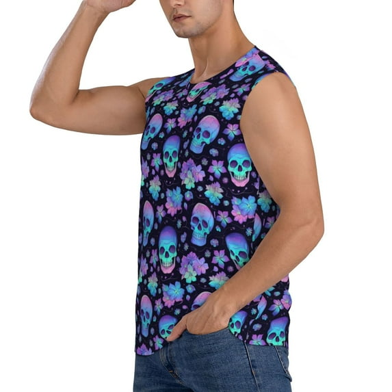 Daiia Skull flower funny Printed Men's Tank Tops,Casual Soft Sleeveless Gym Muscle Shirts Bodybuilding Tee-Medium