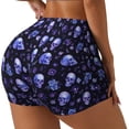 thumbnail image 1 of Daiia Skull flower leaf purple Pattern Women's Workout Shorts Biker Shorts - High Waisted Workout Spandex Tummy Control Gym Running Yoga Shorts-Medium, 1 of 8