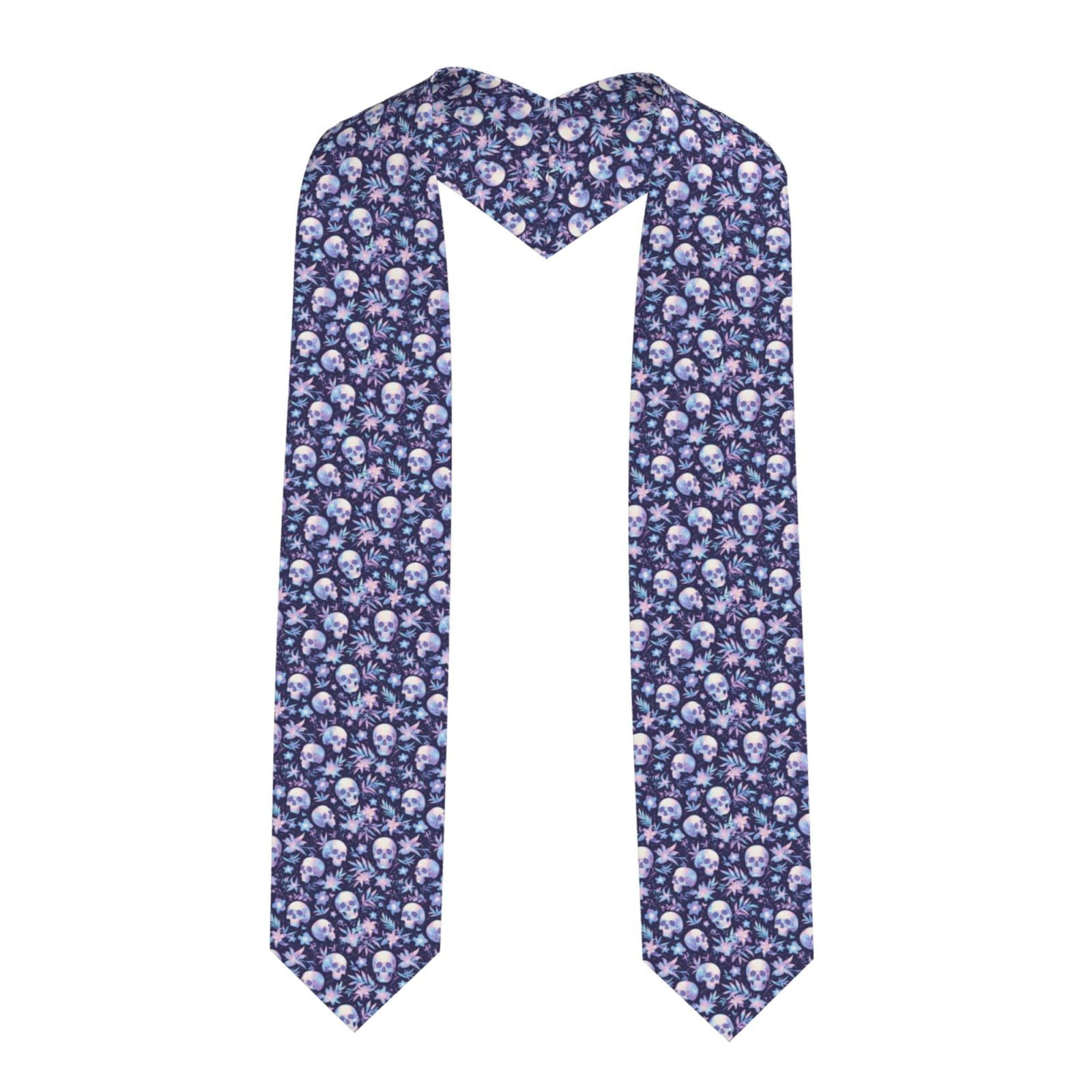 Daiia Skull flower white blue Pattern Graduation Shawl Stole – Satin ...