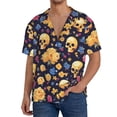 thumbnail image 1 of Daiia Skull gold flower Men's Linen Shirts Short Sleeve Casual Shirts Button Down Shirt for Men Beach Summer Wedding Shirt-XX-Large, 1 of 6