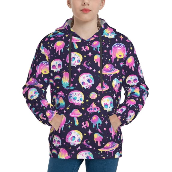 Daiia Skull mushroom space for Boys Fashion Hoodies & Sweatshirts with Kangaroo Pocket,Hooded Sweatshirt for Kid, Breathable& Moisture Wicking-X-Large