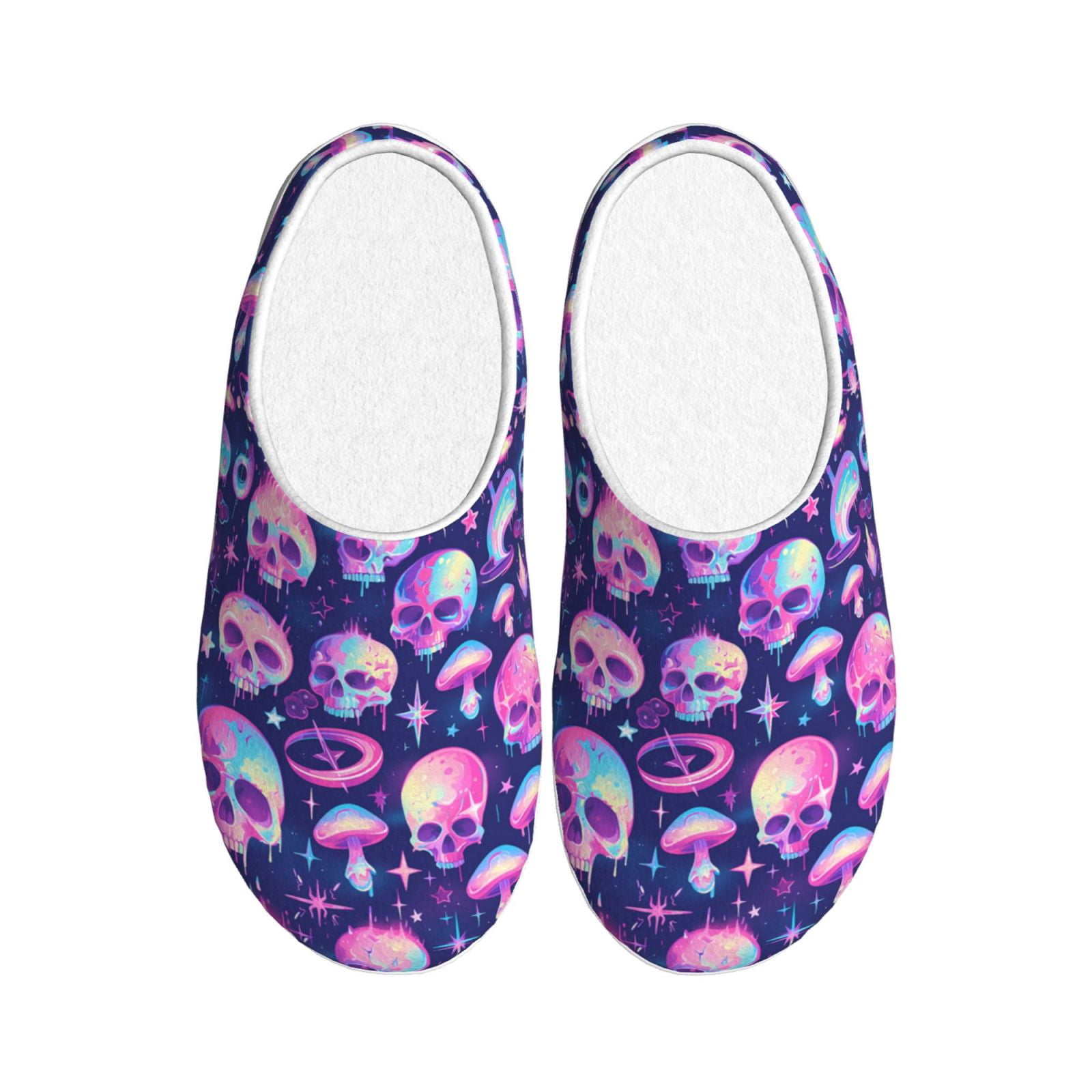 Sugar Skull Skeleton Girly Feather Boho Pattern Print Premium Home Slippers main image 0