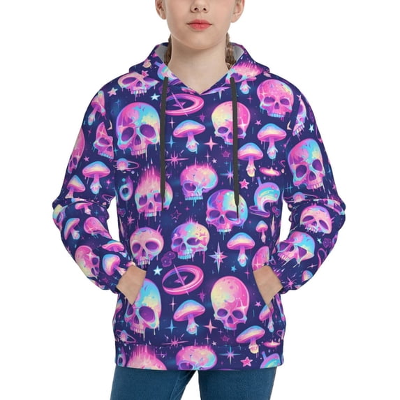 Daiia Skull rainbow color for Boys Fashion Hoodies & Sweatshirts with Kangaroo Pocket,Hooded Sweatshirt for Kid, Breathable& Moisture Wicking-Medium
