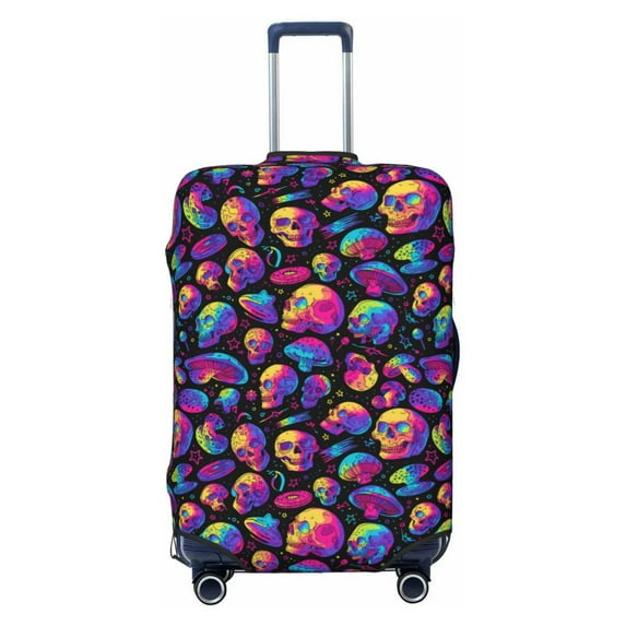 Daiia Skull rainbow star mushroom Luggage Cover, Thickened Washable Travel Luggage Covers, Elastic Unique Baggage Covers for 18-20 inch Luggage-X-Large