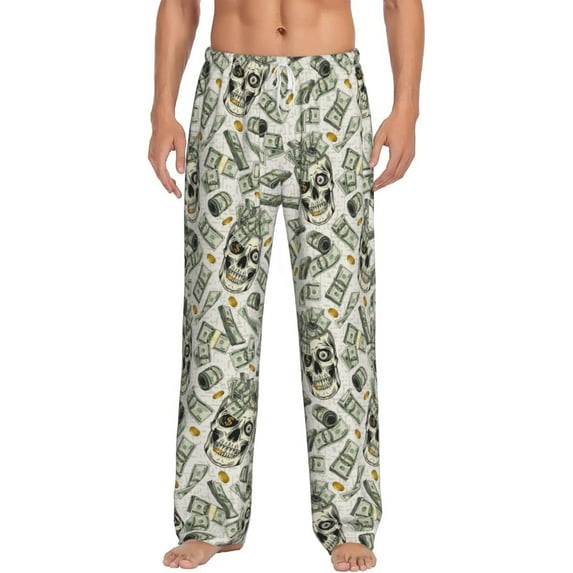 Daiia Skull with Cash Men's Sleep Pant with Pockets and Drawstring,Pajama Pants-XX-Large