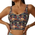 thumbnail image 1 of Daiia Skulls and Flowers Printed Women's Sports Bra, Breathable Activewear Bra with U-Back Design and Removable Pads, Comfortable and Supportive for Yoga, Workout-Small, 1 of 8