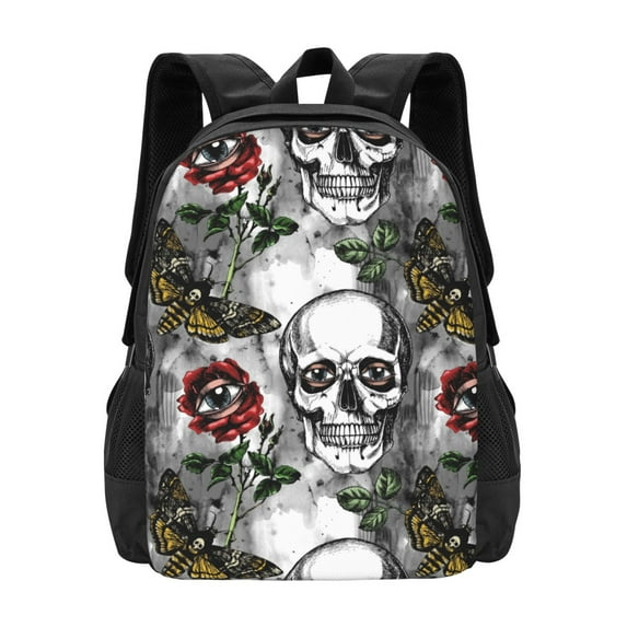 Daiia Skulls Roses Backpack for Men and Women -Durable Backpack Large Capacity, Water-Resistant Bag with Adjustable Straps and Laptop Compartment