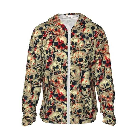 Daiia Skulls1 UPF 50+ Sun Protection Hoodie Jacket Lightweight Long Sleeve Sun Shirt for Women Men with Pocket Hiking Outdoor-Small