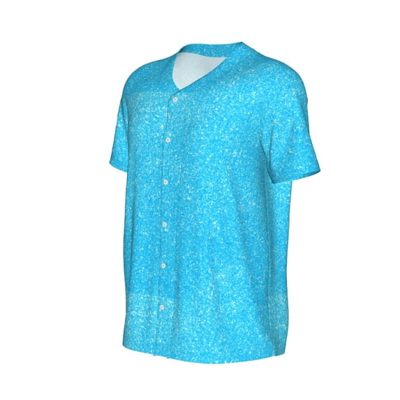 Daiia Sky Blue Glitter Mens Baseball Jersey Button Down Shirts Short Sleeve Sports Uniforms-4X-Large