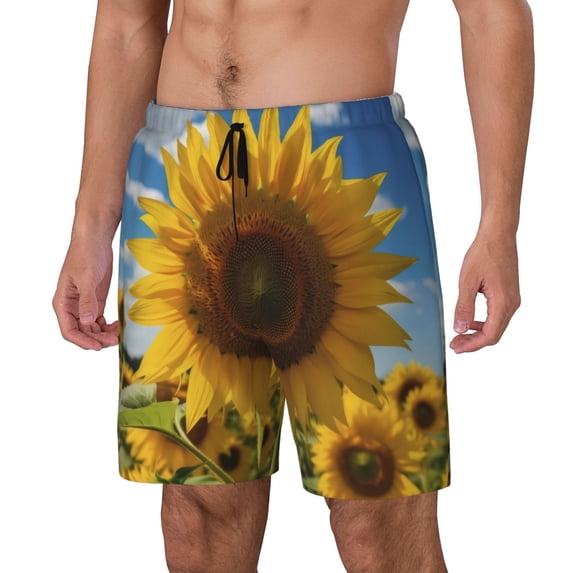 Daiia Sky Golden Sunflower Field Mens Swim Trunks Swim Shorts Quick Dry Swim Shorts with Mesh Lining Pockets-3X-Large