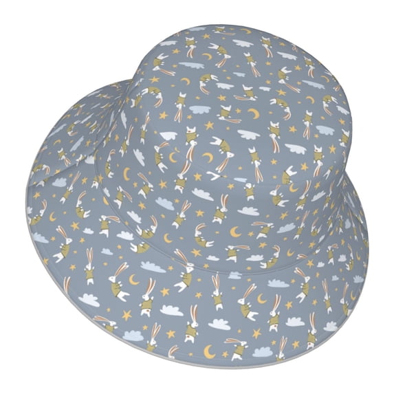 Daiia Sleep Rabbit Pattern Bucket Hat - Trendy Cotton Sun Hat for Beach, Golf, Fishing - Fun Outdoor Vacation Boonie for Men and Women