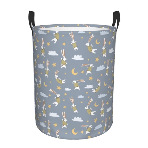 Daiia Sleep Rabbit Round Laundry Basket with Handles Thickened Waterproof Circular hamper,Dirty Clothes Storage Basket for Bedroom,Bathroom,College Dorm-Medium