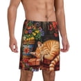 thumbnail image 1 of Daiia Sleeping Cat Flowers Mens Woven Stretch Pajama Short,Short Pajama Pants-Large, 1 of 7