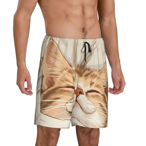 Daiia Sleeping Cat In Blanket Mens Woven Stretch Pajama Short,Short Pajama Pants-Medium