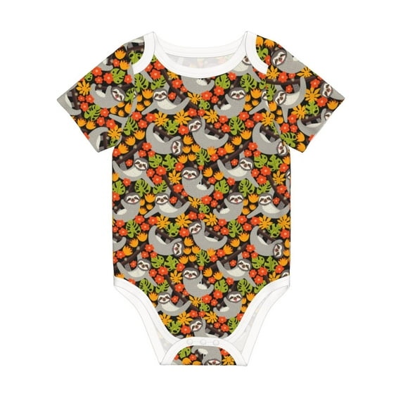Daiia Sloth on the Branch Printed Unisex-Baby Short Sleeve Onesies Bodysuits Baby Climbing Clothes Soft and Comfortable Romper with Expandable Shoulder Design-12 Months