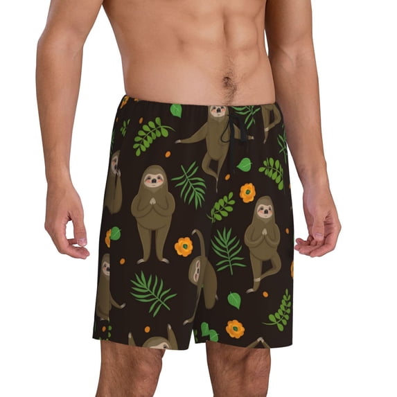 Daiia Sloth Doing Yoga Mens Woven Stretch Pajama Short,Short Pajama Pants-Medium