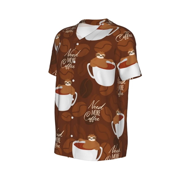 Daiia Sloths Need More Coffee Mens Baseball Jersey Button Down Shirts Short Sleeve Sports Uniforms-Medium