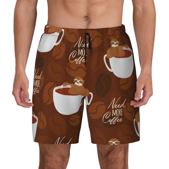 Daiia Sloths Need More Coffee Mens Swim Trunks Swim Shorts Quick Dry Swim Shorts with Mesh Lining Pockets-3X-Large