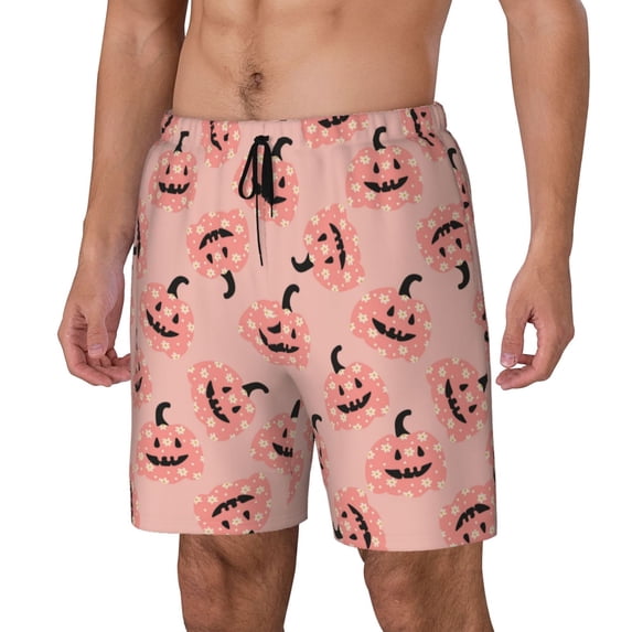 Daiia Smiling Pink Pumpkins Mens Swim Trunks Swim Shorts Quick Dry Swim Shorts with Mesh Lining Pockets-XX-Large