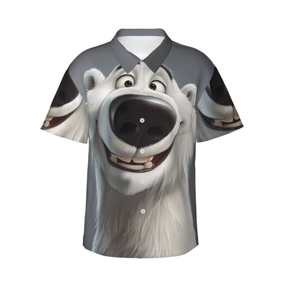 Daiia Smiling Polar Bear Hawaiian Shirt for Men Gentle Cotton Regular Short Sleeve Casual-Large