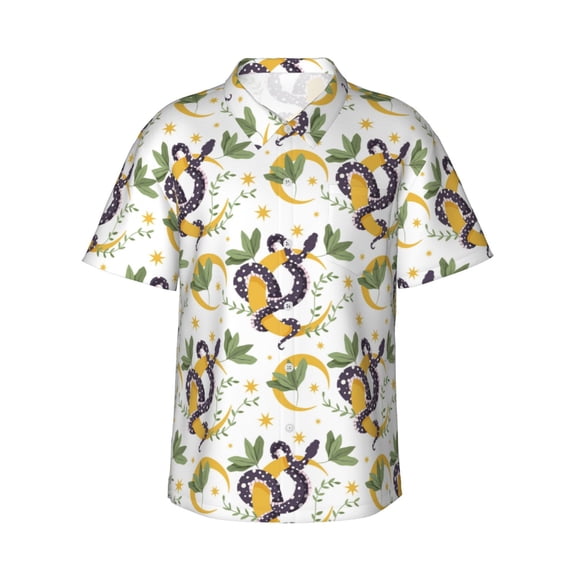 Daiia Snake And Moon Hawaiian Shirt for Men Gentle Cotton Regular Short Sleeve Casual-X-Large
