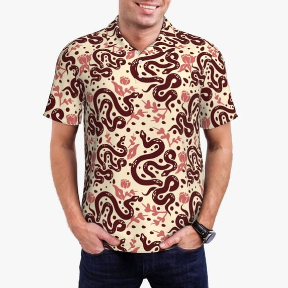 Daiia Snake Pattern Men’s Polo Shirts,Solid Deck Shirt,Classic Fit, Breathable Cotton Polo for Casual and Sport Wear-XX-Large