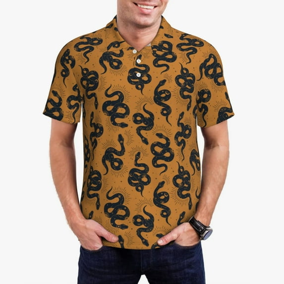 Daiia Snake Pattern Men’s Polo Shirts,Solid Deck Shirt,Classic Fit, Breathable Cotton Polo for Casual and Sport Wear-