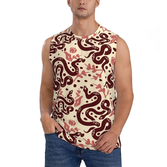 Daiia Snake Printed Men's Tank Tops,Casual Soft Sleeveless Gym Muscle Shirts Bodybuilding Tee-Medium
