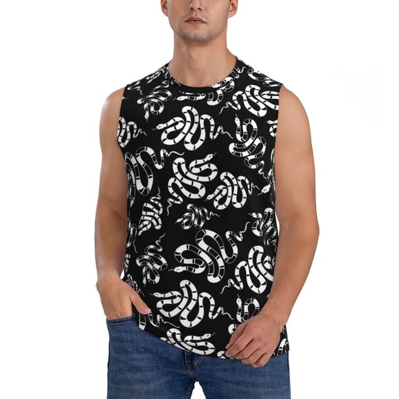 Daiia Snake Printed Men's Tank Tops,Casual Soft Sleeveless Gym Muscle Shirts Bodybuilding Tee-Medium