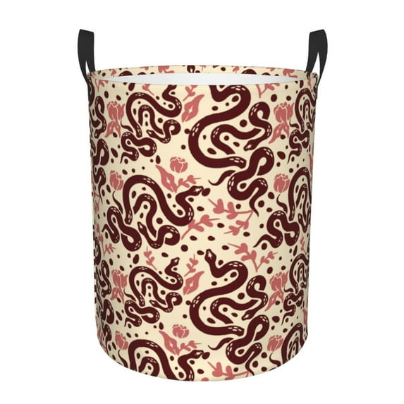 Daiia Snake Round Laundry Basket with Handles Thickened Waterproof Circular hamper,Dirty Clothes Storage Basket for Bedroom,Bathroom,College Dorm-Medium
