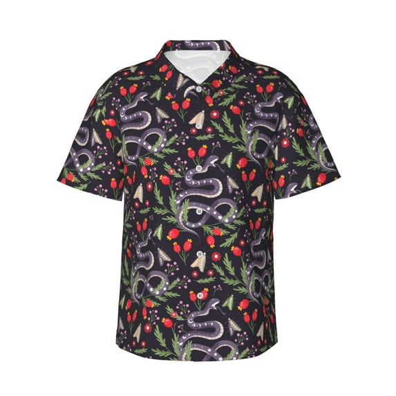 Daiia Snakes And Snake Fruit Hawaiian Shirt for Men Gentle Cotton Regular Short Sleeve Casual-X-Large