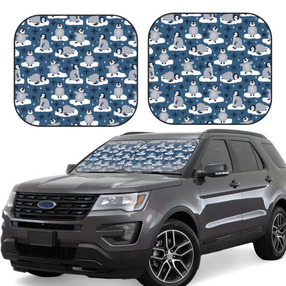 Daiia Snow Penguin 2PCS Car Windshield Sun Shade, Foldable Sun Shield for Car Front Window, Auto Sun Blocker Visor Protector Universal for Truck SUV Pickup-Small