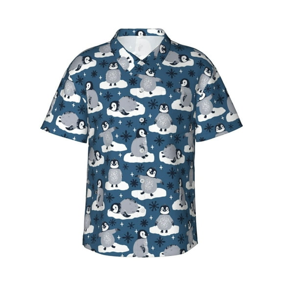 Daiia Snow Penguin Hawaiian Shirt for Men Gentle Cotton Regular Short Sleeve Casual-3X-Large