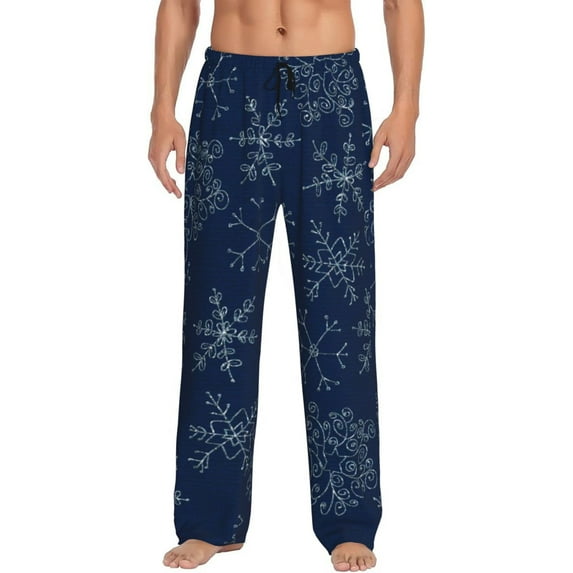 Daiia Snowflake Dark Blue Men's Sleep Pant with Pockets and Drawstring,Pajama Pants-Small