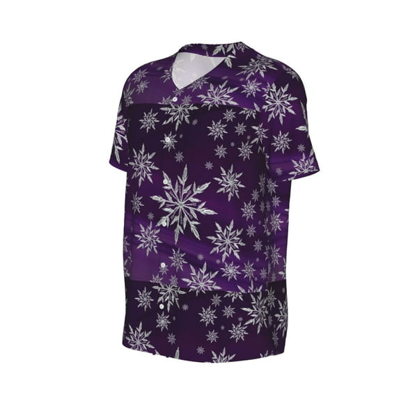 Daiia Snowflake Gradient Purple Mens Baseball Jersey Button Down Shirts Short Sleeve Sports Uniforms-XX-Large