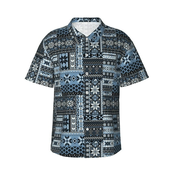 Daiia Snowflake Vintage Pattern Hawaiian Shirt for Men Gentle Cotton Regular Short Sleeve Casual-3X-Large
