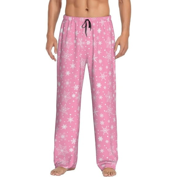 Daiia Snowflake pink backgrounds Men's Sleep Pant with Pockets and Drawstring,Pajama Pants-Medium