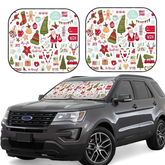 Daiia Snowflakes Santa Claus Christmas Tree 2PCS Car Windshield Sun Shade, Foldable Sun Shield for Car Front Window, Auto Sun Blocker Visor Protector Universal for Truck SUV Pickup-Medium