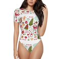 thumbnail image 1 of Daiia Snowflakes Santa Claus print Women's Crew Neck Short Sleeve Bodysuit Fashion Tops Fit Casual Basic Extender Bodysuit-XX-Large, 1 of 9