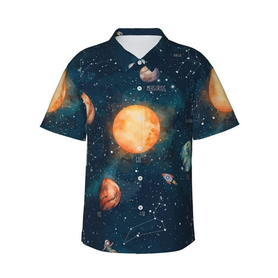 Daiia Solar System And Planets Hawaiian Shirt for Men Gentle Cotton Regular Short Sleeve Casual-3X-Large