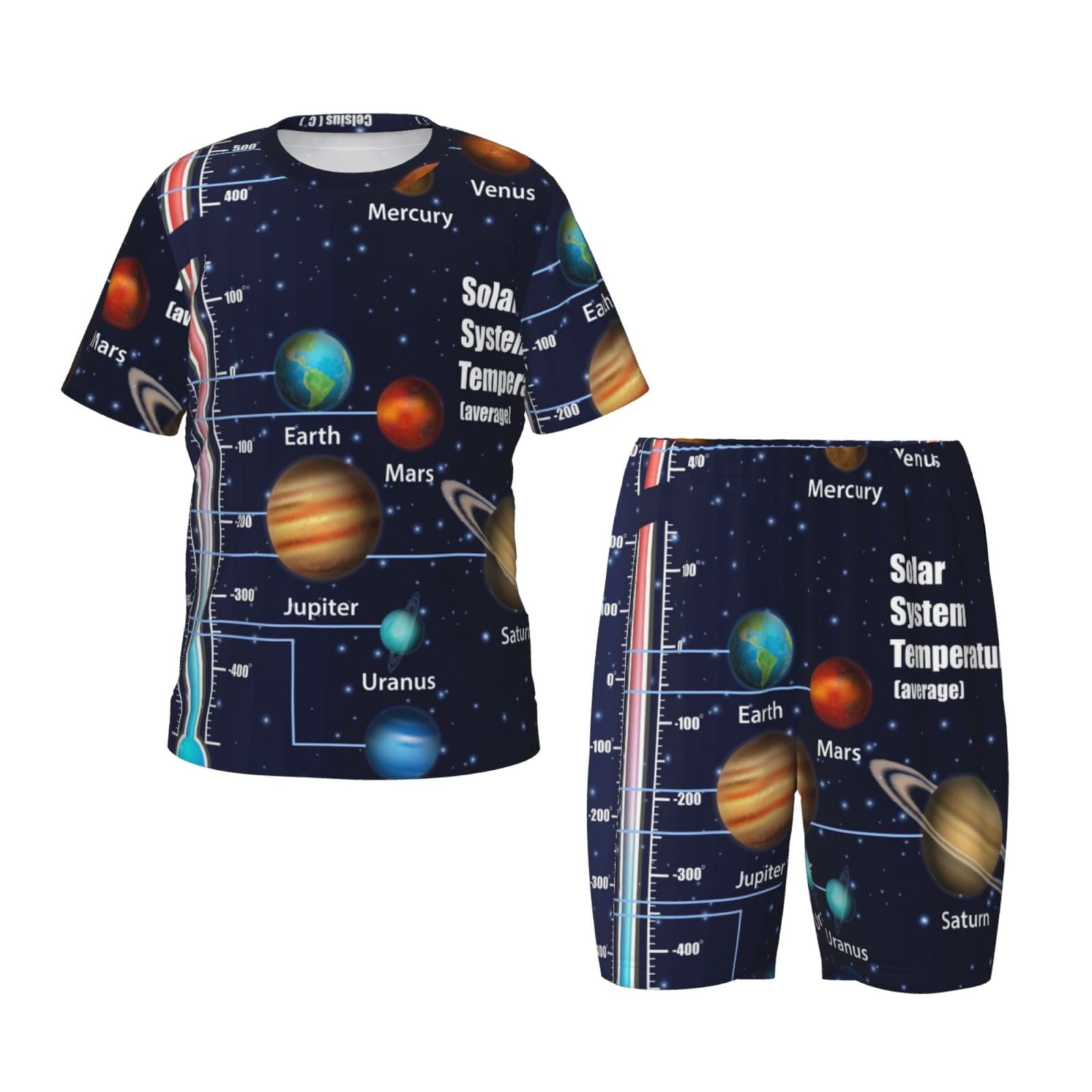 Babyhug Cotton Full Sleeves T-Shirt & Pyjama Set Solar System Print - Navy Blue