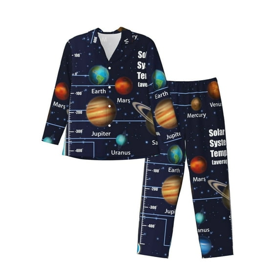 Daiia Solar System for Men's Long-Sleeved Pajama Set – Soft & Comfortable Sleepwear Button-Up Pajamas Cozy Lounge Wear-Large