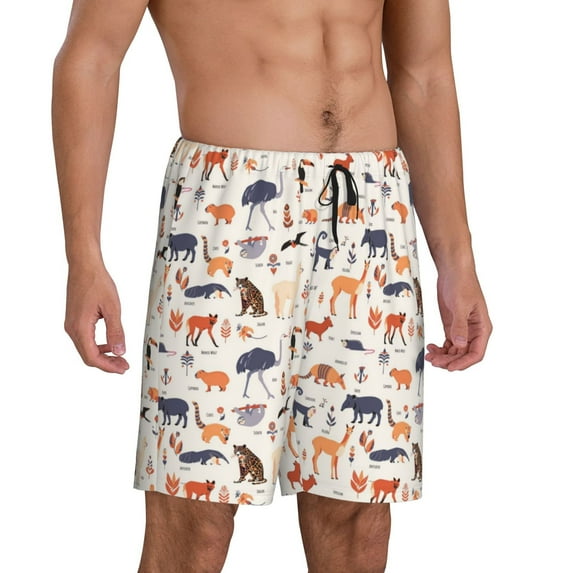 Daiia South American Animals Mens Woven Stretch Pajama Short,Short Pajama Pants-Medium