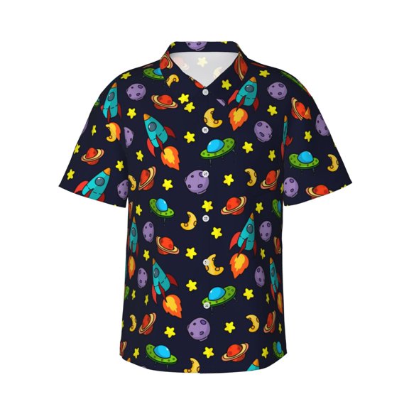 Daiia Space D Hawaiian Shirt for Men Gentle Cotton Regular Short Sleeve Casual-XX-Large