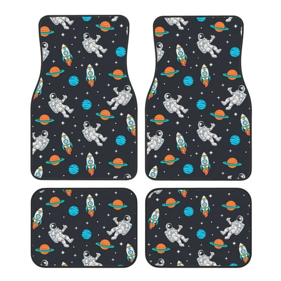 Daiia Space Printed Car Floor Mats Set of 4, Durable Non Slip Auto Floor Carpet, Car Interior Carpets Proof Foot Pads Anti-Slip Cushion Automoetive Accessories