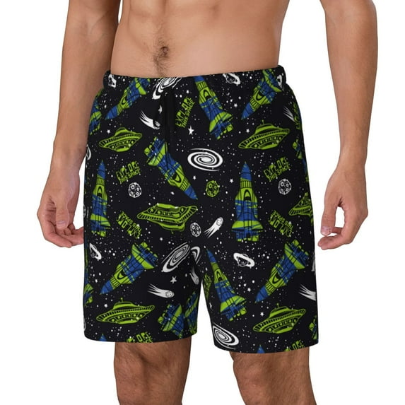 Daiia Space Rockets Mens Swim Trunks Swim Shorts Quick Dry Swim Shorts with Mesh Lining Pockets-Small