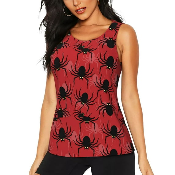 Daiia Spider Printed Womens Workout Tops for Women Quick-dry Tank Tops Mesh Yoga Shirts Athletic Running Tank Tops Sleeveless Gym Clothes-XX-Large