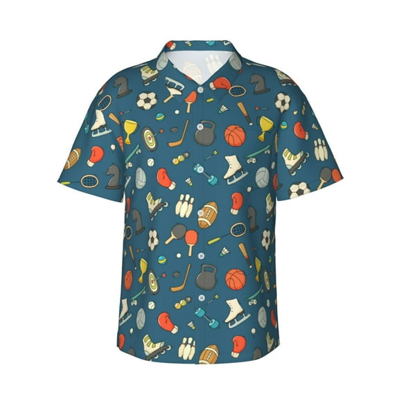 Daiia Sports Ball Hawaiian Shirt for Men Gentle Cotton Regular Short Sleeve Casual-Small