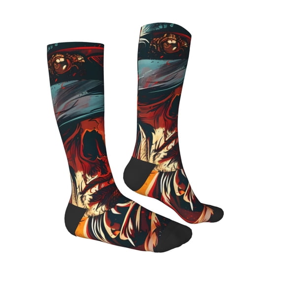 Daiia Sports Socks 60s Western Skull Cowboy Printed Novelty Crew Socks for Men Women Knee High Socks Cotton Socks Soft & Breathable Support Unisex Socks