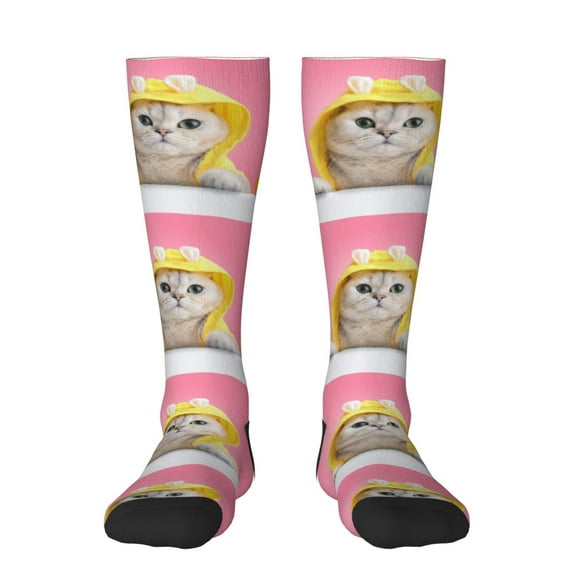 Daiia Sports Socks A Funny Cat Printed Novelty Crew Socks for Men Women Knee High Socks Cotton Socks Soft & Breathable Support Unisex Socks